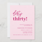 ダーティサーティモダン赤面ピンク誕生日パーティー 招待状 (正面)