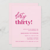 ダーティサーティモダン赤面ピンク誕生日パーティー 招待状 (正面/裏面)