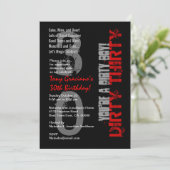 ダーティサーティー誕生日白黒レッドダーティボーイ 招待状 (スタンド正面)