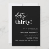 ダーティサーティ シンプル ブラック＆ホワイト バースデーパーティー 招待状 (正面)