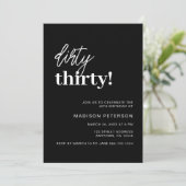 ダーティサーティ シンプル ブラック＆ホワイト バースデーパーティー 招待状 (スタンド正面)