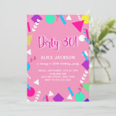 ダーティサーティ 誕生日 ピンク レトロ 招待状 (スタンド正面)