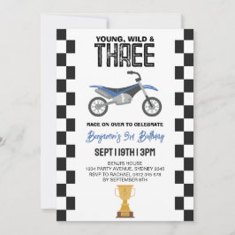 ダーティバイクの3歳の誕生日パーティー Young Wild And Three 招待状