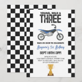 ダーティバイクの3歳の誕生日パーティー Young Wild And Three 招待状 (正面/裏面)