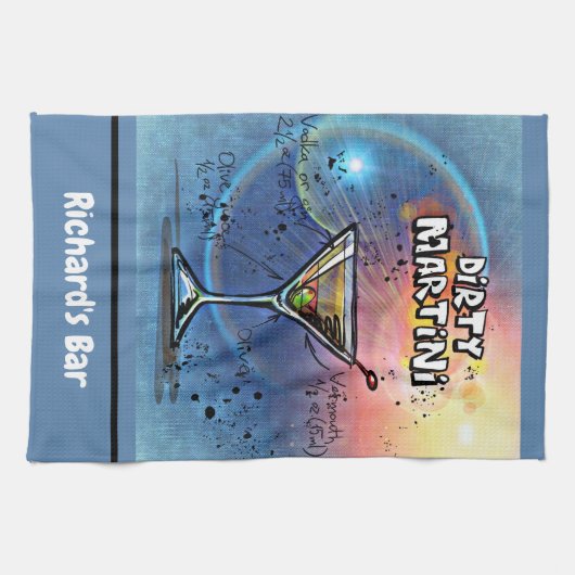 ダーティマティーニレシピパーソナライズされたカスタムバー キッチンタオル (横)