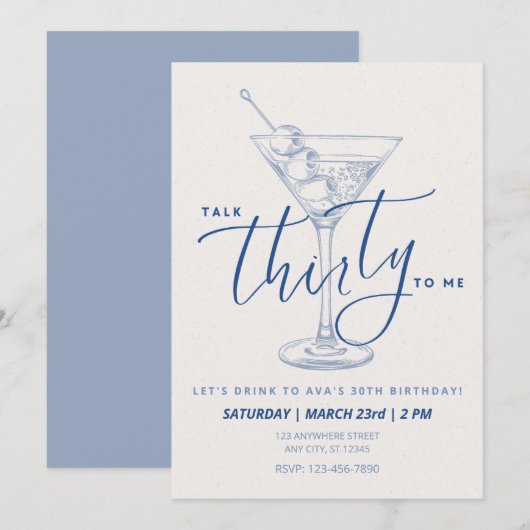 ダーティマティーニ 「トークサーティトゥーミー」 大人の誕生日 招待状 (正面/裏面)
