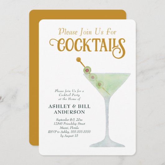 ダーティマルティニカクテルパーティー任意の大事な行事 招待状 (正面/裏面)