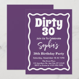 ダーティーな30の波線カーブのくねくね 30歳の誕生日パーティー 招待状