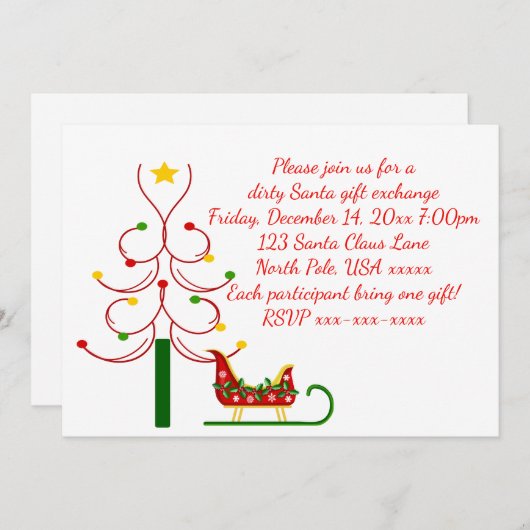 ダーティーサンタクリスマスパーティーギフト交換 招待状 (正面/裏面)