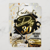 ダーティー30 ブラック＆ゴールド カジノ スポーツ カー ラグジュアリー 招待状 (正面/裏面)