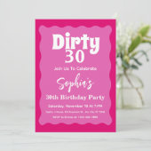 ダーティー30 ホットピンク 波状カーブ スクイグル 30歳の誕生日 招待状 (スタンド正面)