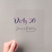 ダーティー30 誕生日 名前 日付 ピンク グレー カリグラフィー アクリル招待状 (インサイチュ (ポータブル))