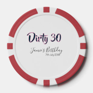 ダーティー30 誕生日 名前 日付 ピンク グレー カリグラフィー ポーカーチップ