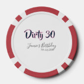 ダーティー30 誕生日 名前 日付 ピンク グレー カリグラフィー ポーカーチップ (裏面)