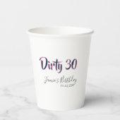ダーティー30 誕生日 名前 日付 ピンク グレー カリグラフィー 紙コップ (裏面)