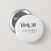 ダーティー30 誕生日 名前 日付 ピンク グレー カリグラフィー 缶バッジ (正面&裏面)