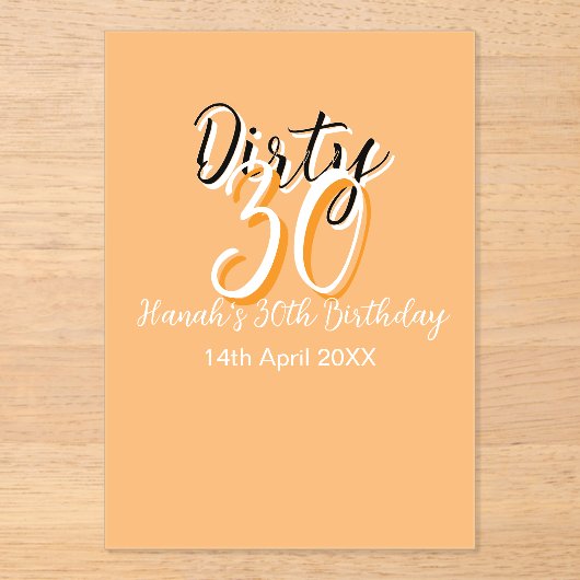 ダーティ30オレンジシンプルの白い誕生日レトロ広告 アクリル招待状 (正面)