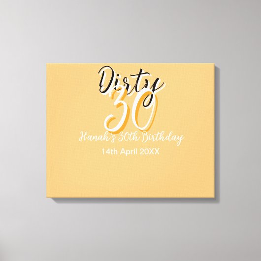 ダーティ30オレンジシンプルの白い誕生日レトロ広告 キャンバスプリント (正面)