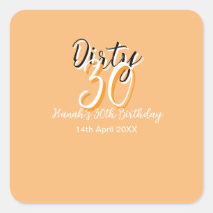 ダーティ30オレンジシンプルの白い誕生日レトロ広告 スクエアシール