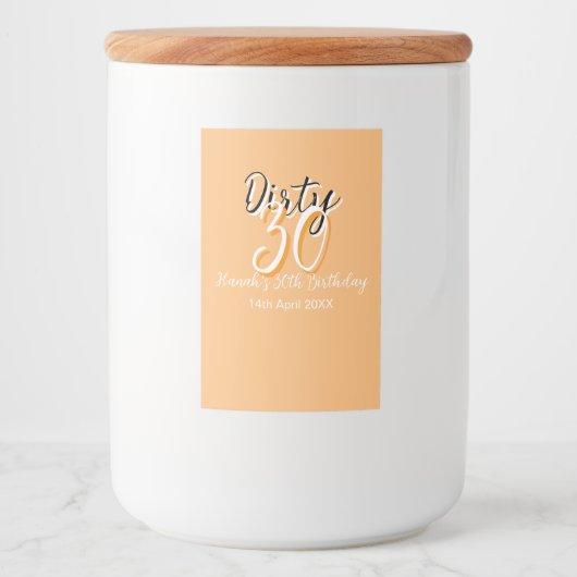 ダーティ30オレンジシンプルの白い誕生日レトロ広告 フードラベル (正面)