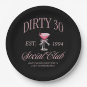 ダーティ30コケットマルティーニ&ボウ誕生日 ペーパープレート (正面)