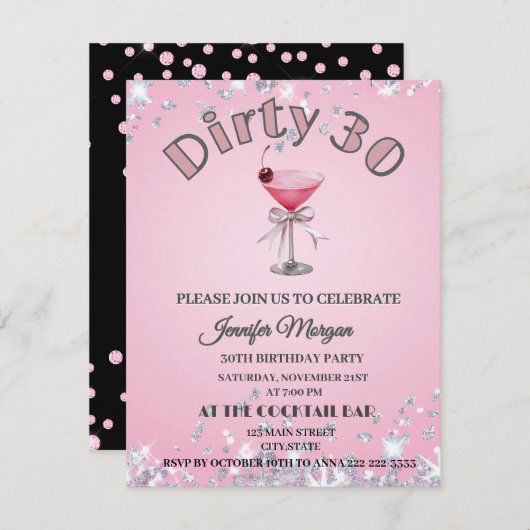 ダーティ30コケットマーティン誕生日テーマ 招待状 (正面/裏面)