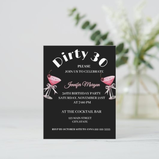 ダーティ30コケットMartini誕生日をテーマにしたインビタット 招待状 (スタンド正面)