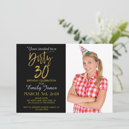 ダーティ30ゴールドフォイル誕生日招待状 招待状 (スタンド正面)
