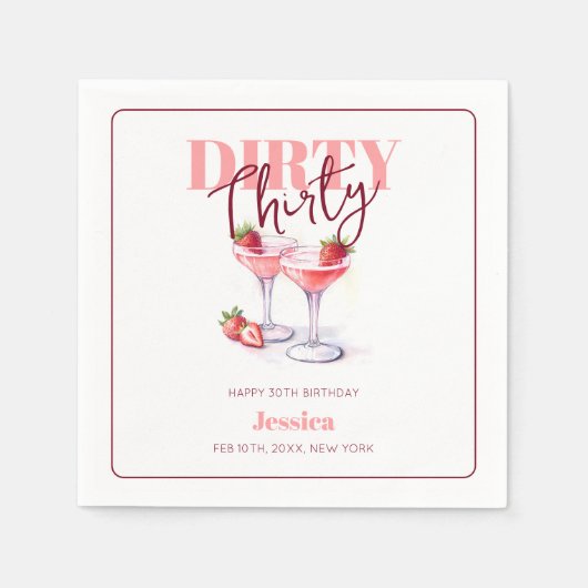 ダーティ30ストロベリーマルティーニ30歳の誕生日 スタンダードカクテルナプキン (正面)