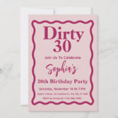 ダーティ30ピンクとマゼンタの波曲線30歳の誕生日 招待状 (正面)