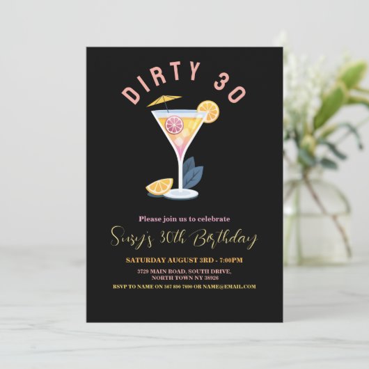ダーティ30女子誕生日30カクテルマルティーニ 招待状 (スタンド正面)
