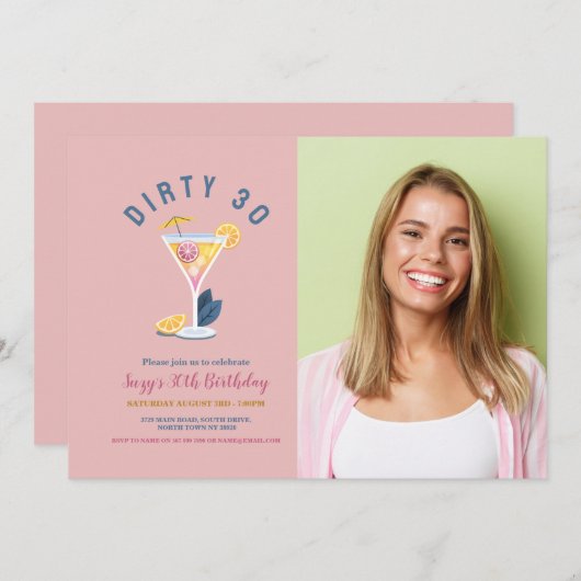 ダーティ30女子誕生日30カクテル写真 招待状 (正面/裏面)
