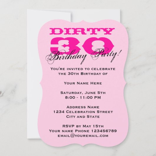 ダーティ30歳の誕生日パーティの招待状 招待状 (裏面)