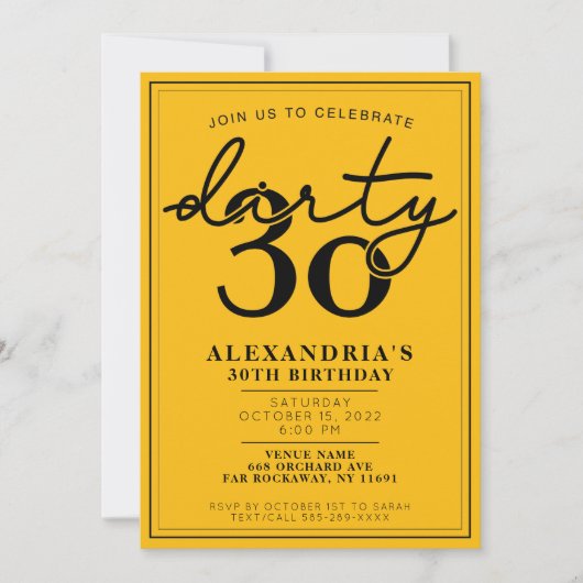 ダーティ30歳の誕生日パーティの招待状 招待状 (正面)