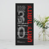 ダーティ30誕生日白黒レッドトール 招待状 (スタンド正面)