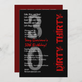 ダーティ30誕生日白黒赤テンプレート 招待状 (正面/裏面)