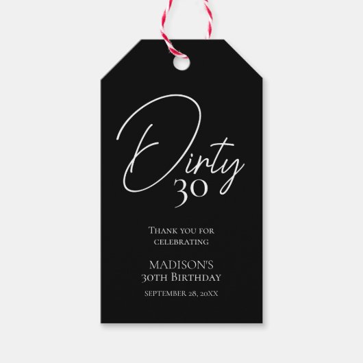 ダーティ30thブラック&ホワイト誕生日 ギフトタグ (正面)