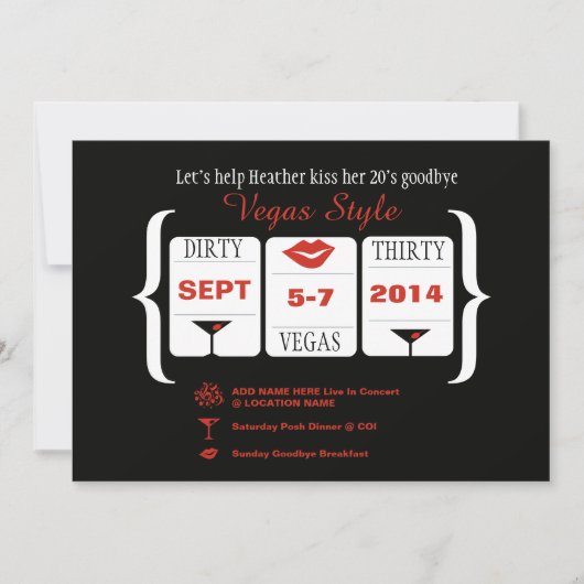 ダーティ30thベガス誕生日スロットマシン 招待状 (正面)