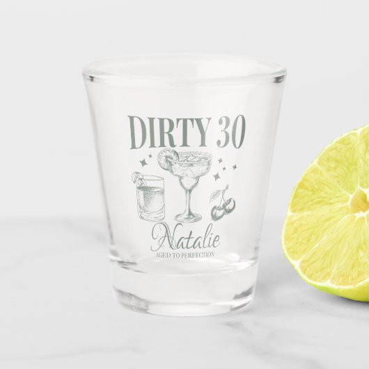 ダーティ30th誕生日パーティーピンクパーソナライズされた ショットグラス (正面)