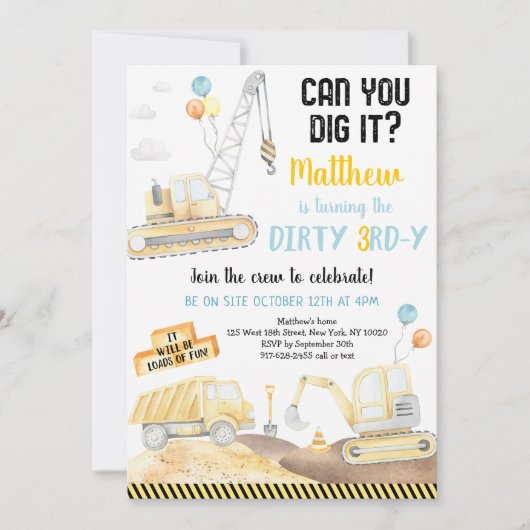 ダーティ3rd-y建築トラック誕生日 招待状 (正面)