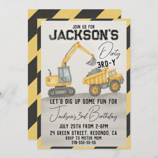 ダーティ3Y建築誕生日招待 招待状 (正面/裏面)