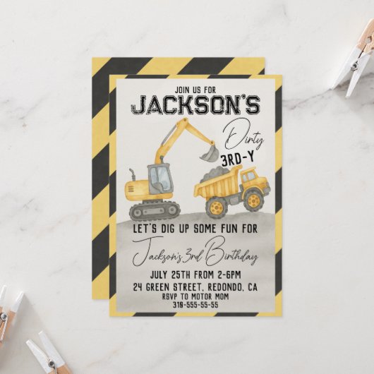 ダーティ3Y建築誕生日招待 招待状 (正面/裏面インサイチュ)