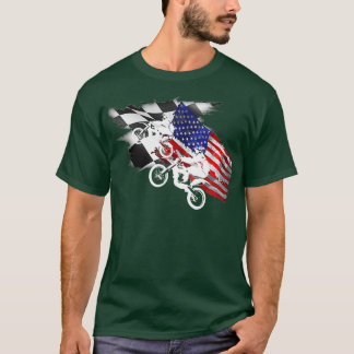 ダートトラックレーシングモトクロスXバイクUSA愛国的 Tシャツ