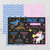 ダートバイクとユニコーンのジョイント誕生日招待状 招待状 (正面/裏面)