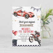 ダートバイクとレーシングカーテーマの招待状 招待状 (スタンド正面)