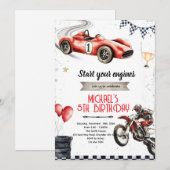 ダートバイクとレーシングカーテーマの招待状 招待状 (正面/裏面)