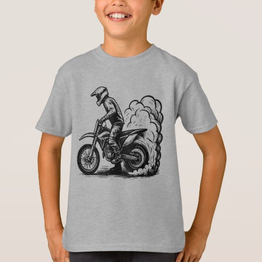 ダートバイクのバーンアウト Tシャツ (正面)
