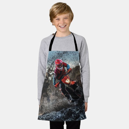 ダートバイクのライダー装飾用クッション エプロン (着用した状態)