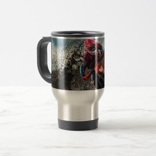 ダートバイクのライダー装飾用クッション トラベルマグ (正面左)