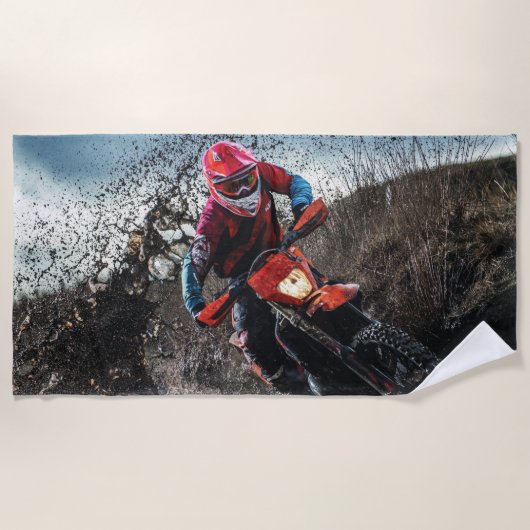 ダートバイクのライダー装飾用クッション ビーチタオル (正面)